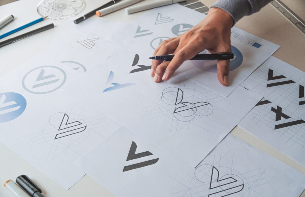 Graphic designer development process drawing sketch